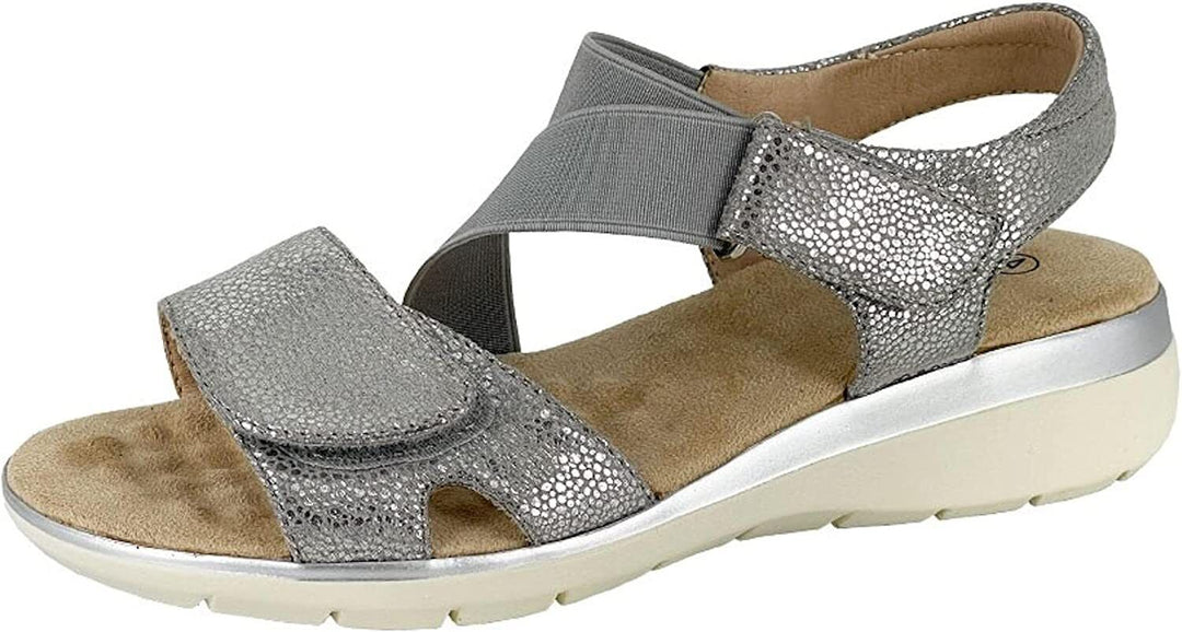 Boulevard L283 Womens Silver Shimmer Touch Fasten Padded Wedge Sandals With Elasticated Straps