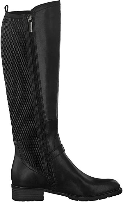 Tamaris 25511-25 Ladies Black Leather Zip Knee High Boot Extra Narrow Calf Block Heel