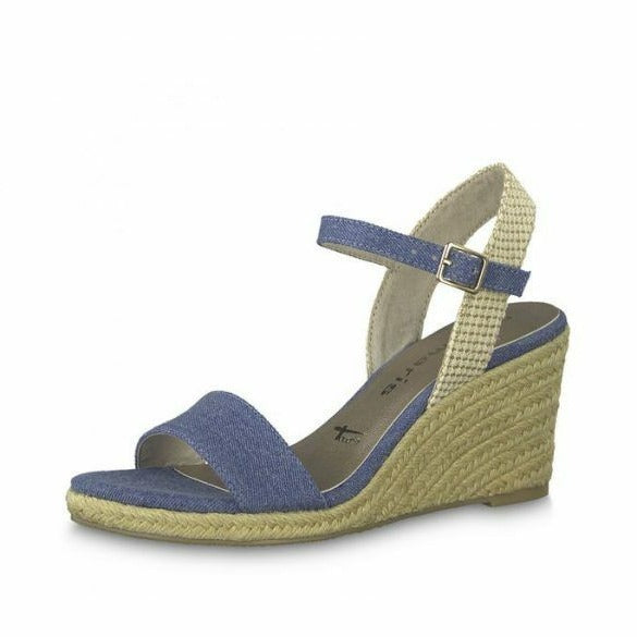 Tamaris 28300 Ladies Light Blue Denim Canvas Espadrille Wedge Heel Sandals