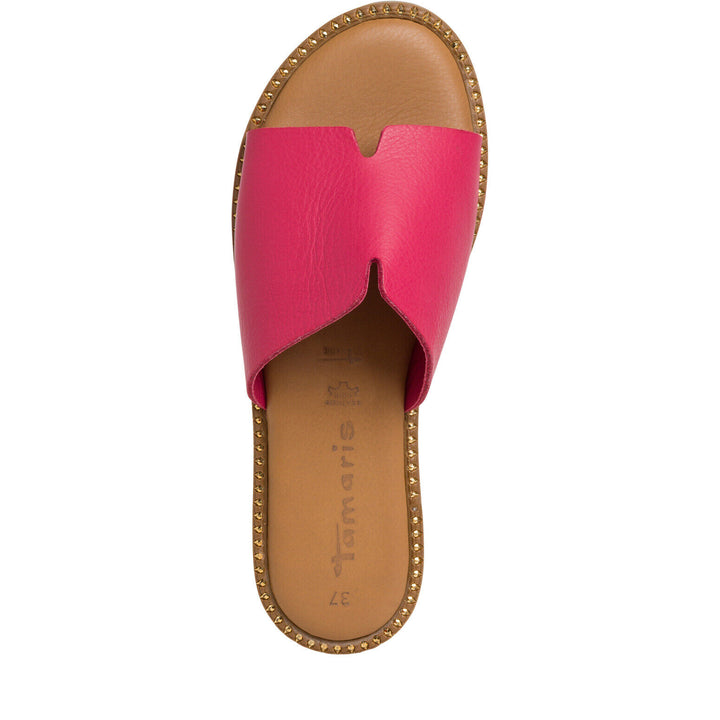 Tamaris 27135 Ladies Coral Leather Slider Mule Sandals Touch It Comfort Footbed