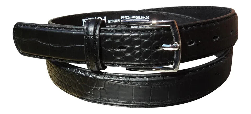 FOREST Black Leather Lined Belt with Silver Buckle MB191