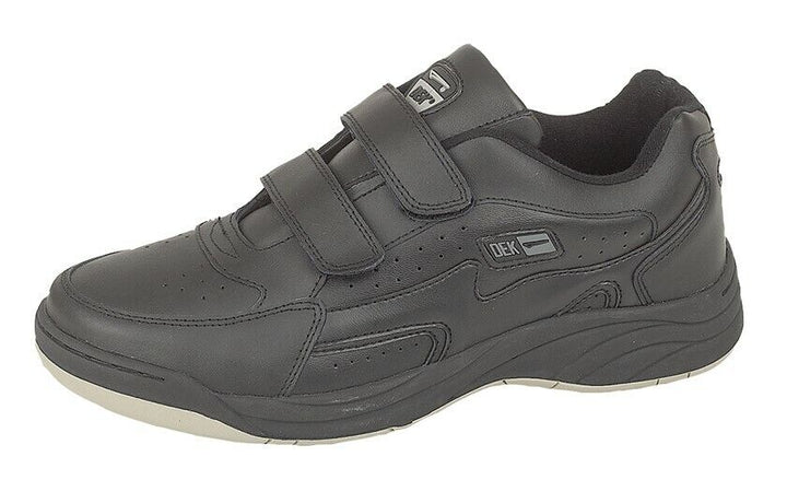 DEK Arizona Mens WIDE FIT Black Leather Double Touch Fasten Trainers Non Marking Soles