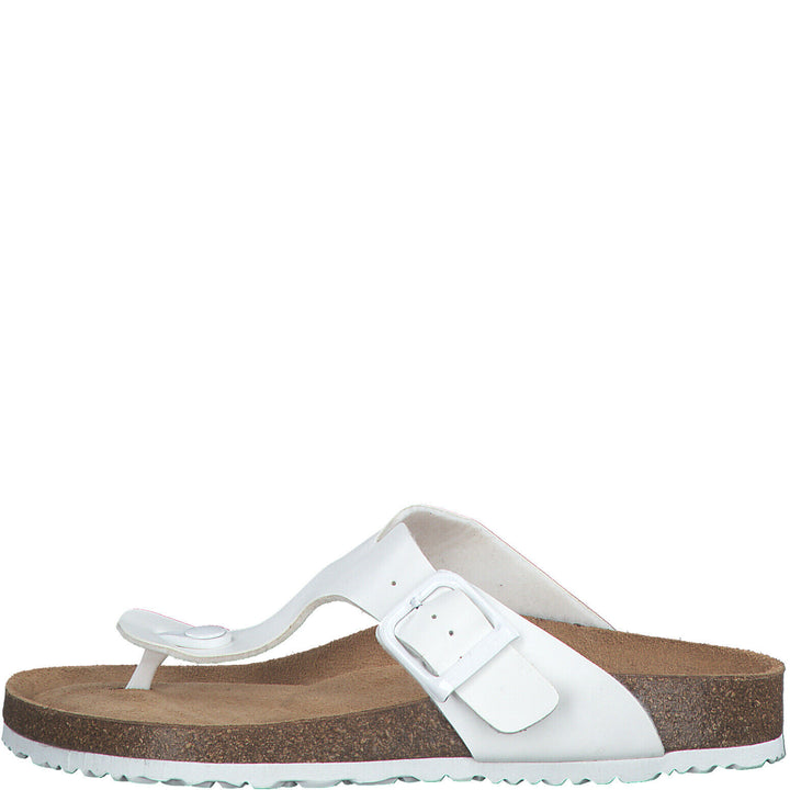 Tamaris 27522 Ladies White Toepost Moulded Footbed  Mules Slider Sandals With Buckle Faastening