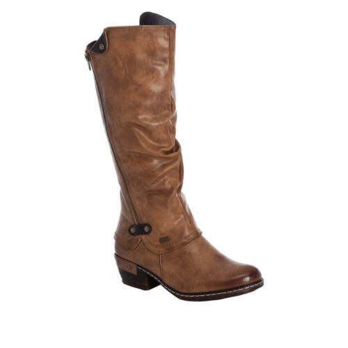 Rieker 93655 Ladies Water Resistant Tan Brown Ruched Double Zip Lambs Wool Lined Calf Boots