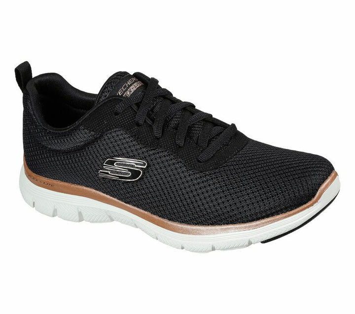 Skechers Flex Appeal 4.0 Brilliant View Black/Rose Gold Womens Mesh Trainers