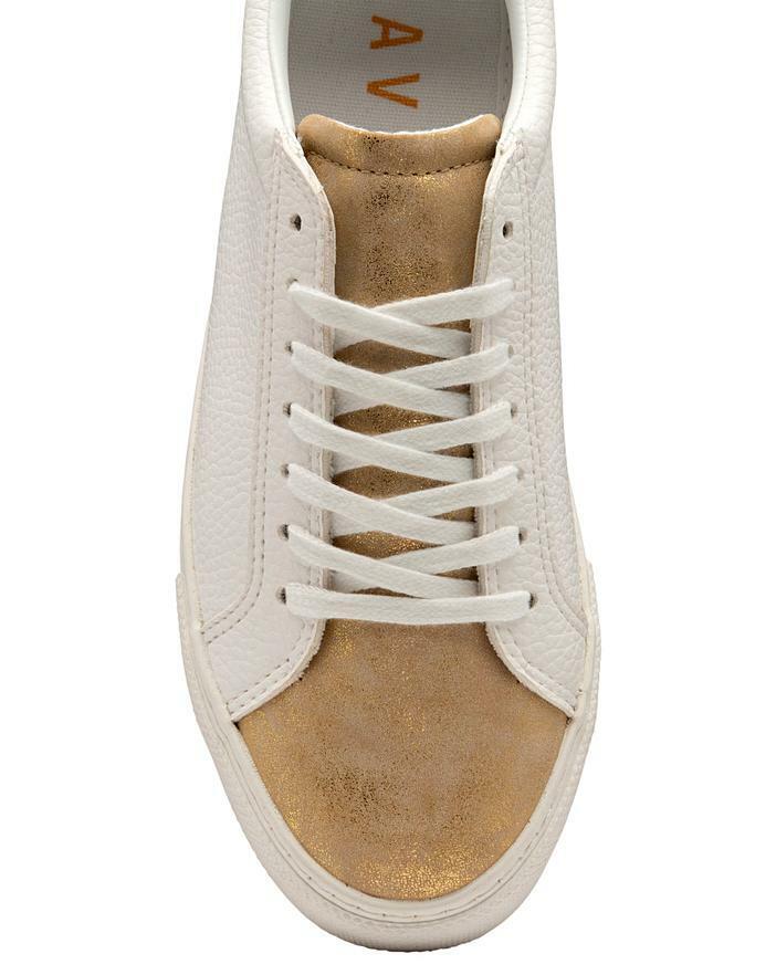 Ravel Pearl Ladies White/Gold Leather Comfort Lace Up Fashion Athleisure Trainers