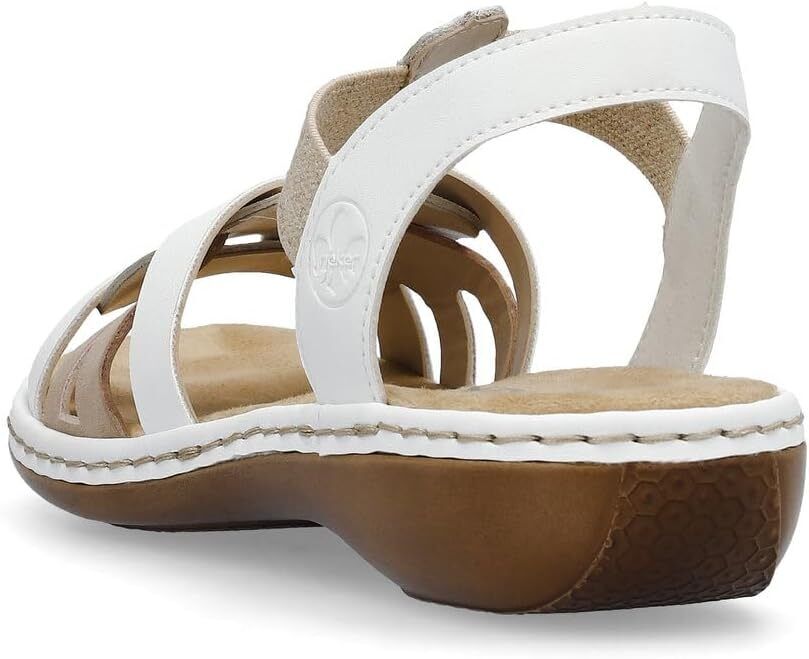 Rieker 65918 Ladies White/Beige/Cream  Low Wedge Elasticated Slingback Sandals