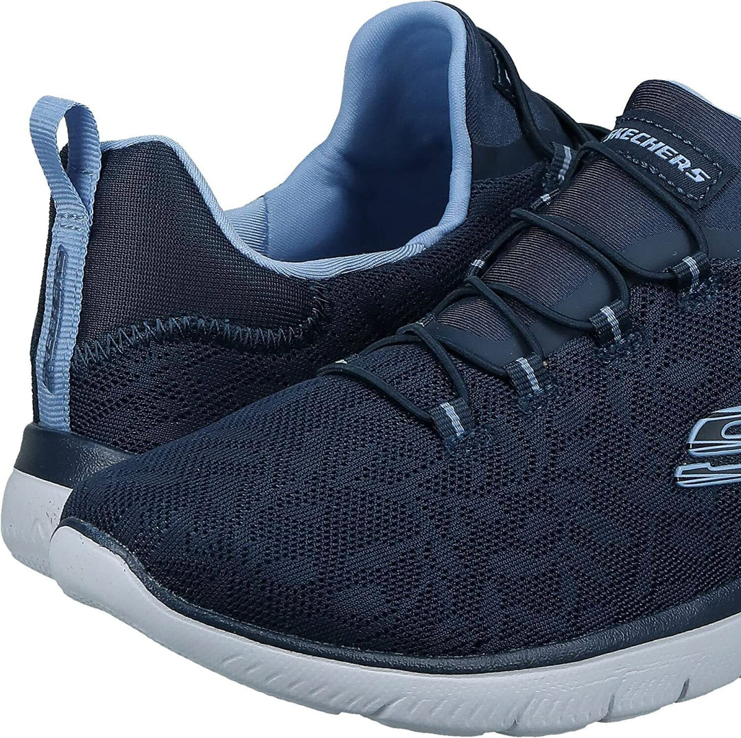 Skechers Summits Good Taste Ladies Vegan Navy Floral Bungee Elasticated Lace Slip On Trainers