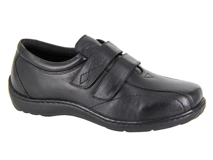 Mod Comfys L088 Ladies WIDE FIT EEE Black Leather Light Weight Double Strap Shoes