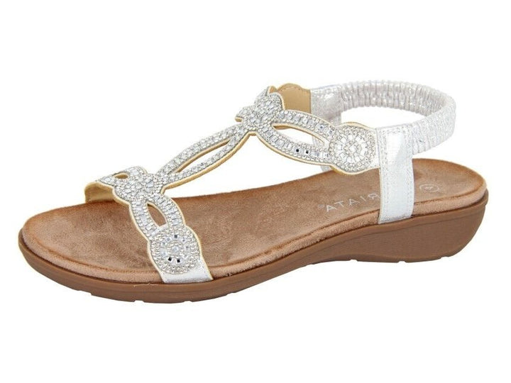 CIPRIATA L519 Ladies Light Silver Jewelled Elasticated Strap Slingback Sandals