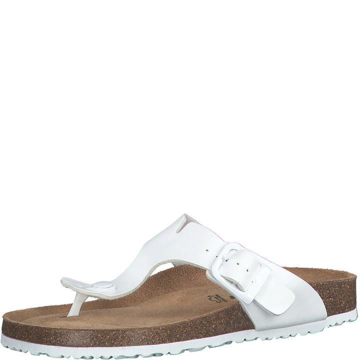 Tamaris 27522 Ladies White Toepost Moulded Footbed  Mules Slider Sandals With Buckle Faastening