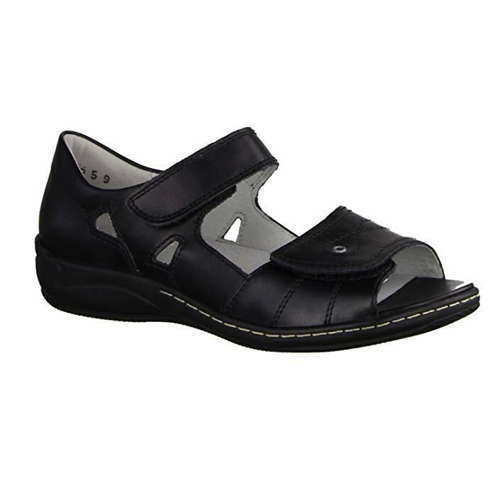 Waldlaufer Hilena/Kara Ladies WIDE FIT Black Leather Sandals With Removable Insole Sizes 3