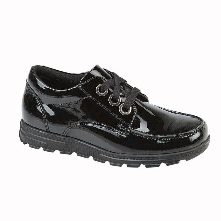 Roamers G193 Girls School Shoes Infants Black Patent Leather Lace Up Memory Foam