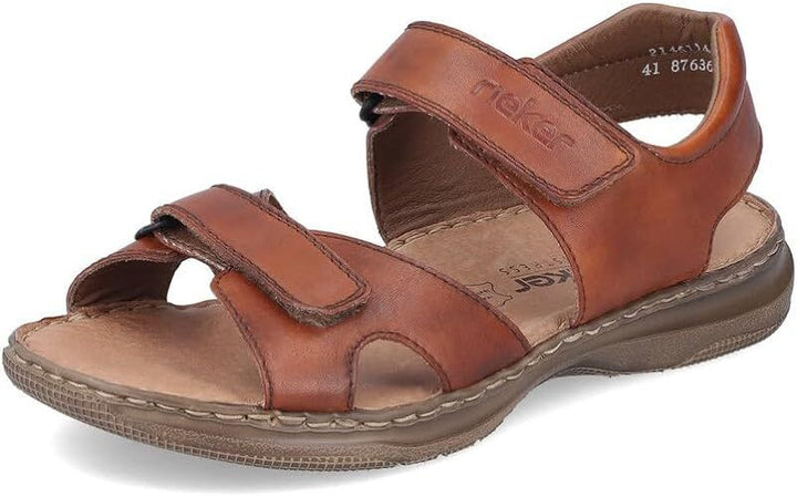 Mens Rieker Tan Leather Upper & Lined Double Touch Fasten Lightweight Sandals