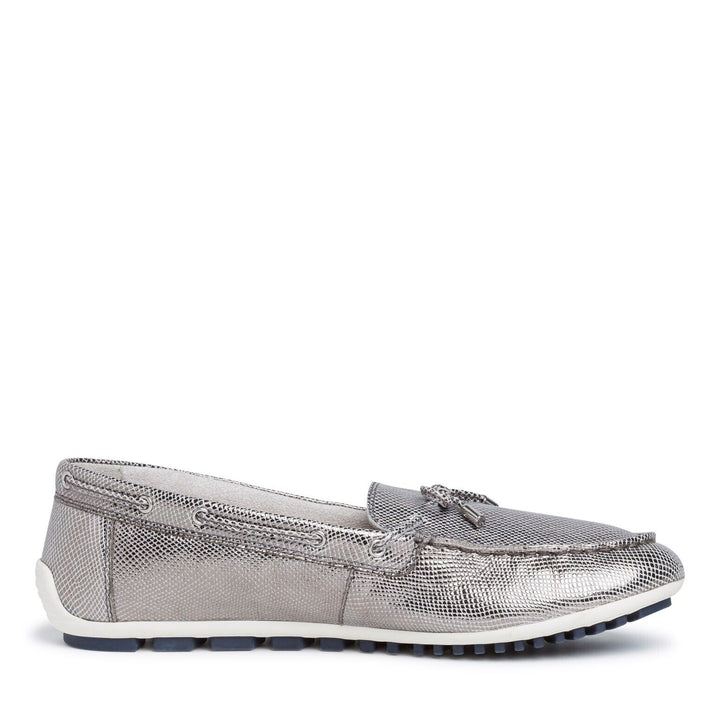 Tamaris 24603 Ladies Silver Snake Print Leather Moccasin Loafers/ Driving Shoes With Leather Cushion Insole