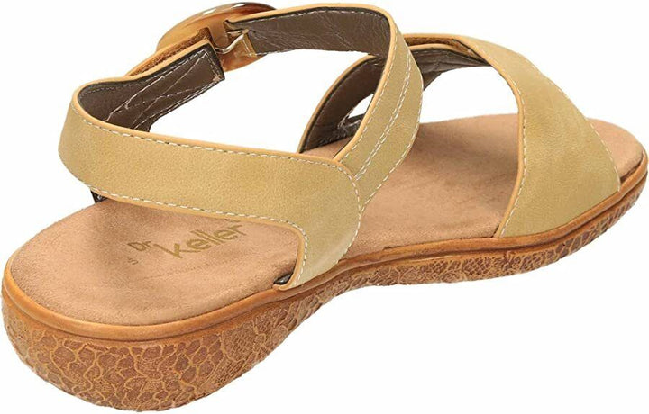 Dr Keller Joan Ladies Beige Slingback Double Strap Buckle Detail Wedge Sandals