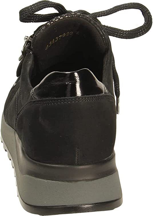 Waldlaufer Hiroko Wide Fit Trainers Black Nubuck With Snake Print Stretch Panel Lace Up & Adjustable Fastening