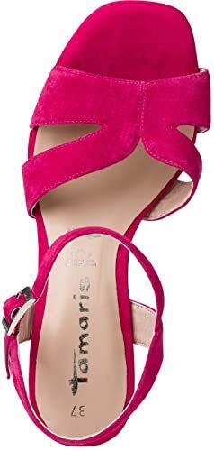 Tamaris 28309 Ladies Hot Fuxia Pink Suede Open Toe Buckle Fasten Party Block Heel Sandals 28309