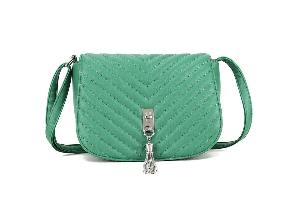 Long & Son Ladies Green Handbag Crossbody With Flap Adjustable Strap Tassel