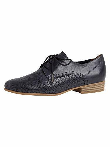 Tamaris 23218 Navy Blue Leather Embossed Casual Brogue Low Heel Lace Up Shoes