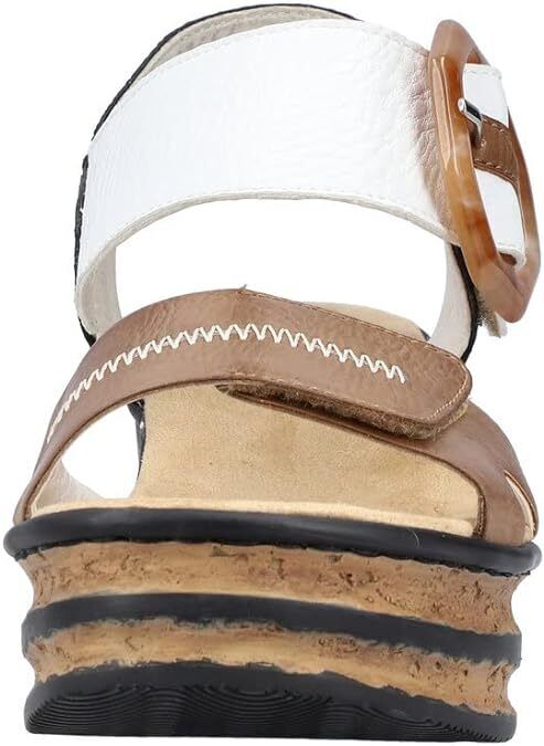 Rieker 68716 Ladies Beige/White/Black Touch Fasten Mid Wedge Slingback Sandals