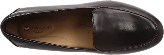 Clarks Un Blush Ease Wide E Fit  Womens Black Leather Loafers Low Heel Slip On Shoes