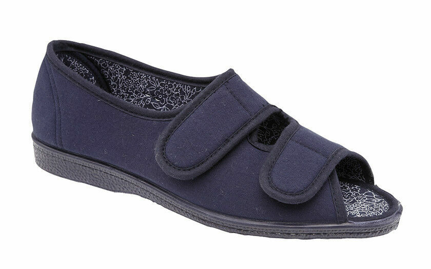 Sleepers Ladies WIDE FIT EE Navy  Canvas Twin Strap Open Toe Sandal/Slipper L862