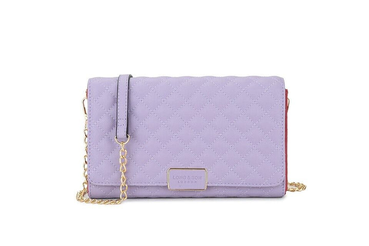 Long & Son Purple Quilted Clutch Crossbody Handbag Strap Chain Card Pockets