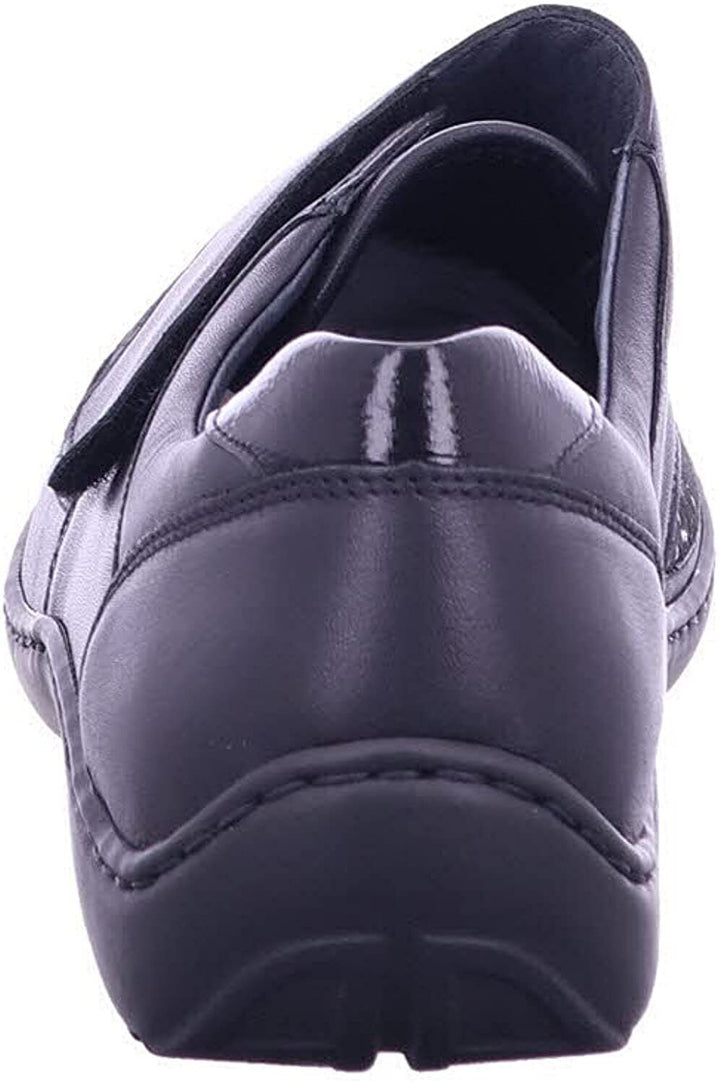 Waldlaufer Henni 496H31 Ladies Wide Dual Fit Black Leather/Textile Touch Fasten Stretch Shoe