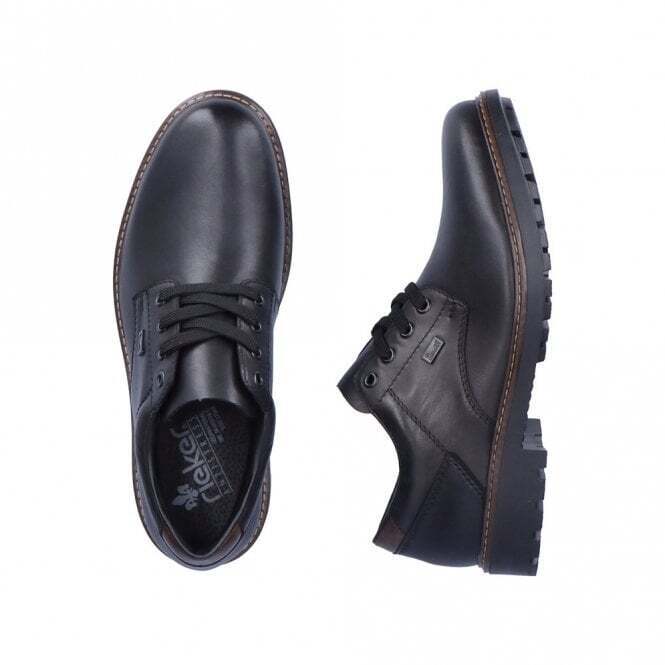 Rieker Tex F4611 Waterproof Mens Black Leather Lace Up Shoes With Antistress Soles