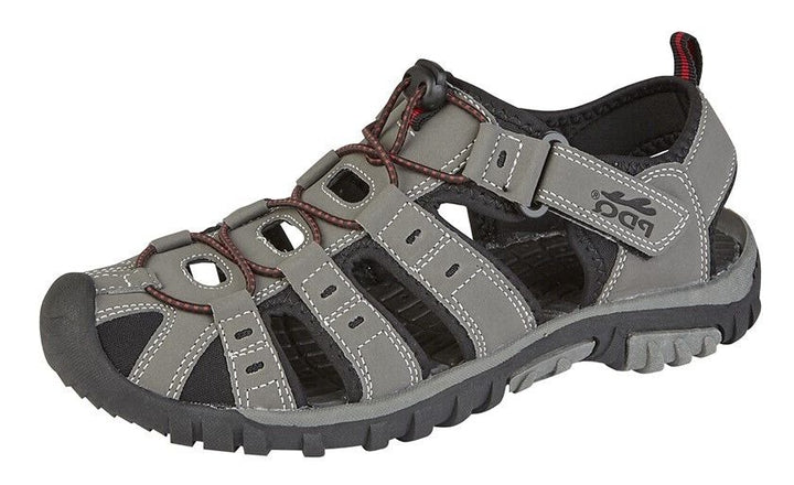 PDQ Boys B040 Grey/Red Waxy Triple Touch Fasten Lightweight Leather Sock Sandals