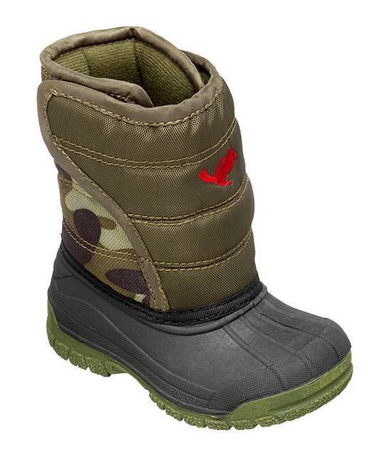 Chipmunk Childrens Boys Green Camouflage Snow Boots Fleece Lined & Waterproof