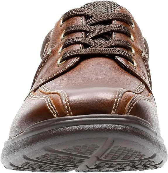 Clarks Cotrell Walk Wide H Fit Mens Tobacco Leather Lace Up Cushioned Shoes