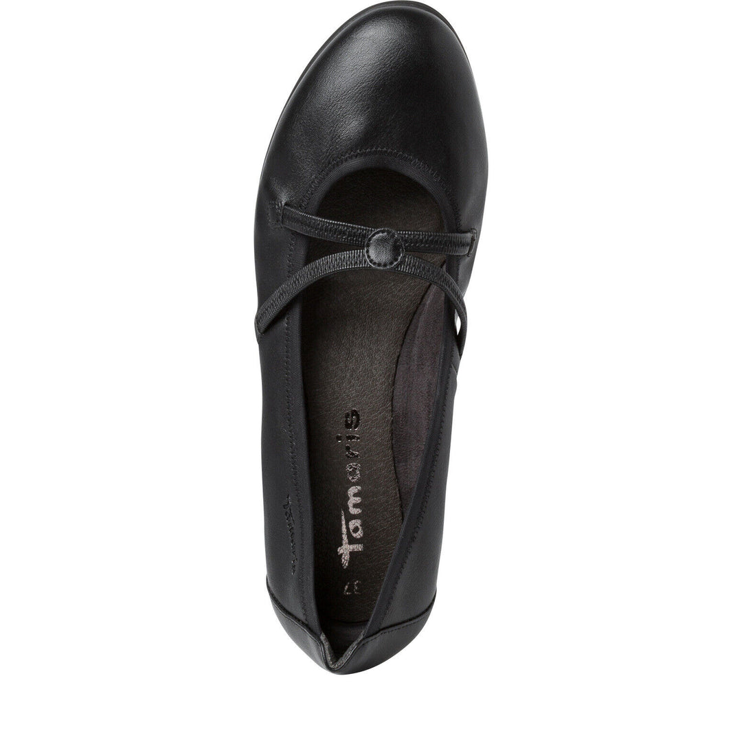 Tamaris 22106 Ladies Black Faux Leather Lightweight Elasticated Shoes With Cushioned Removable Insole