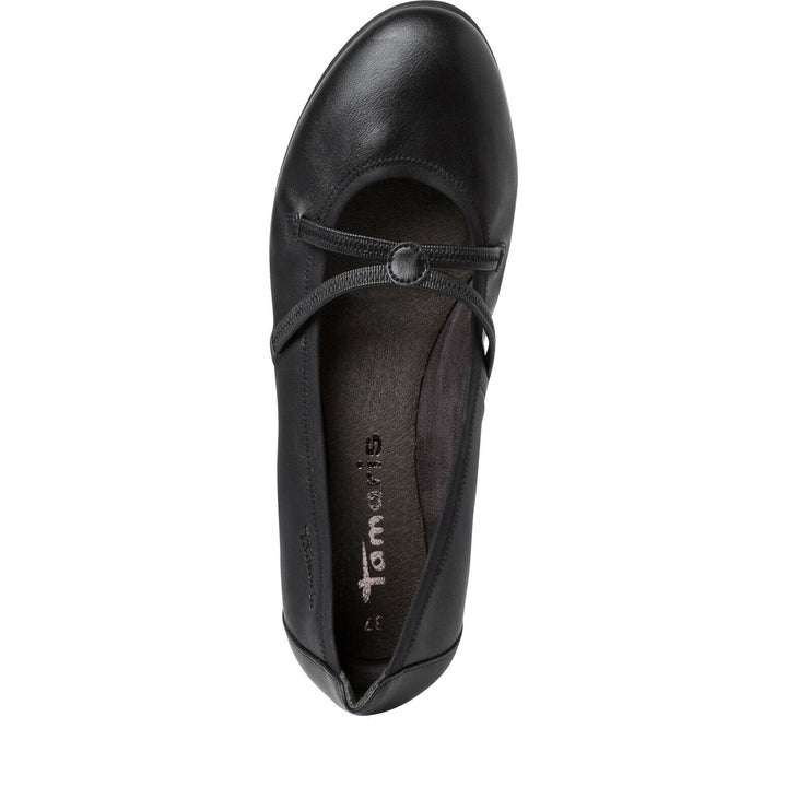 Tamaris 22106 Ladies Black Faux Leather Lightweight Elasticated Shoes With Cushioned Removable Insole