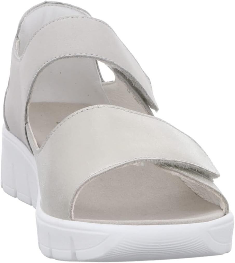 Waldlaufer Adea Ladies EXTRA WIDE Silver Leather Hook Loop Back In Wedge Sandal