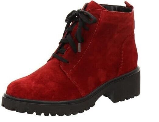 Waldlaufer H-Luise Ladies Wide Fit Red Suede Leather Lace/Zip Up Ankle Boots