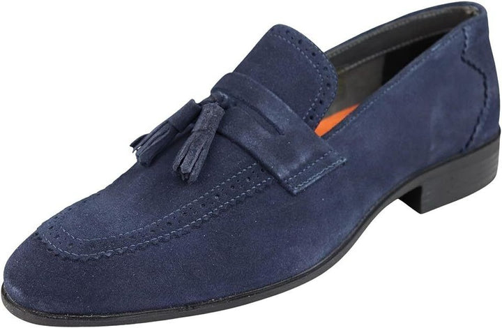 Frank Wright Palmer Mens Navy Suede Leather Tassel Slip On Brogue Detail Loafers