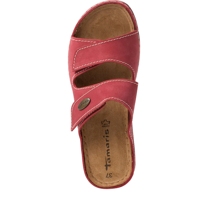 Tamaris 27510 Ladies Red  Nubuck Leather Wide Fit Double Touch Fasten Slider Mule Sandals