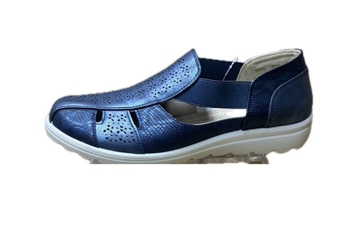 Dr Keller Polly Women's Navy Elasticated Slip On Perforated Summer Sandals Shoes