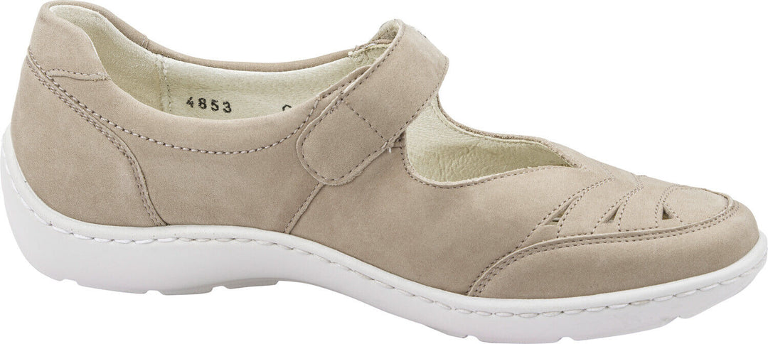 Waldlaufer 496309 Henni Ladies Wide Fit Taupe Nubuck Leather Mary Jane Shoes