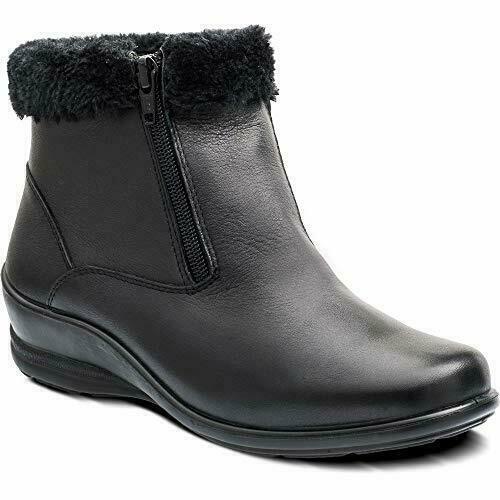 Padders Shona Black Leather Boots Ladies Wide Fit Casual Wedge Double Zip