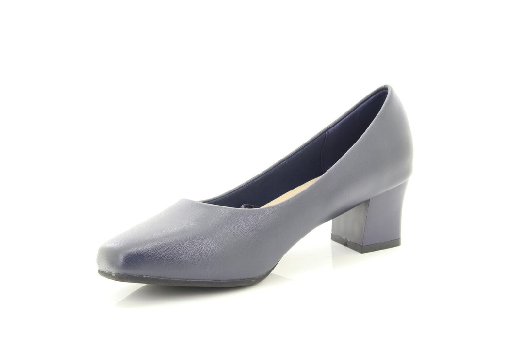 Comfort Plus Karly Ladies Wide Fitting Navy Slip On Block Heel Court Shoes