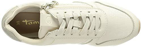 Tamaris 23603 Cream Beige Wedge Athleisure Lace Up Fashion Trainers With Zip