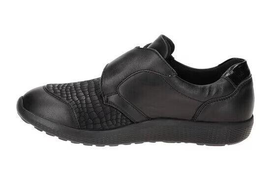 Waldlaufer Womens EXTRA WIDE Black Leather/Lycra M-Ira Touch Fasten Ortho Shoes