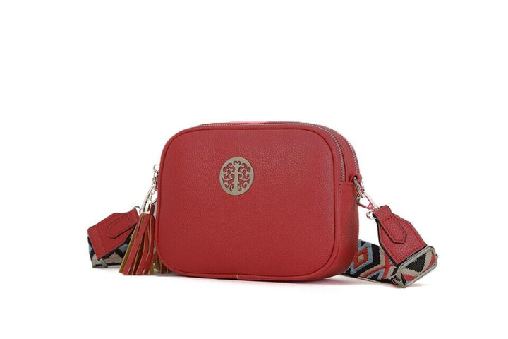 Long & Son Ladies Red Double Zip Handbag Crossbody Adjustable Fabric Strap