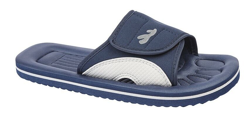 PDQ Unisex Mens Womens Kids Blue & Grey Bathroom Waterproof Flip Flops Size 3-12