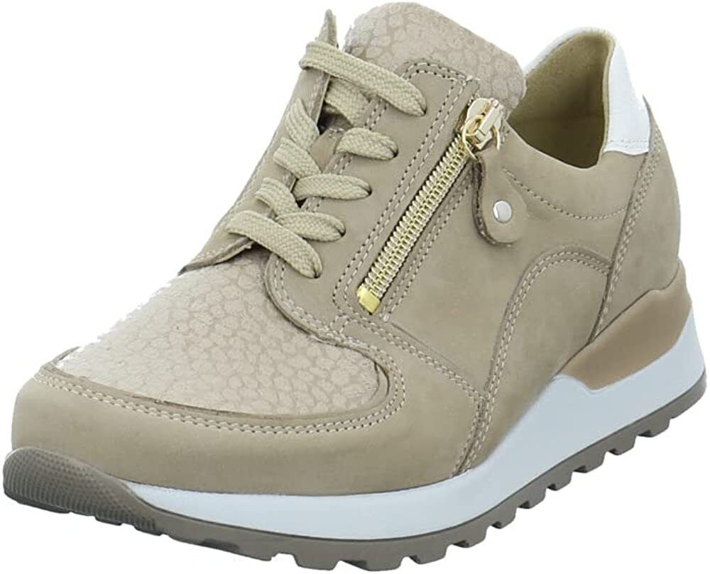 Waldlaufer Hiroko Ladies Wide Fit Athleisure Trainers Beige Nubuck Snake Print