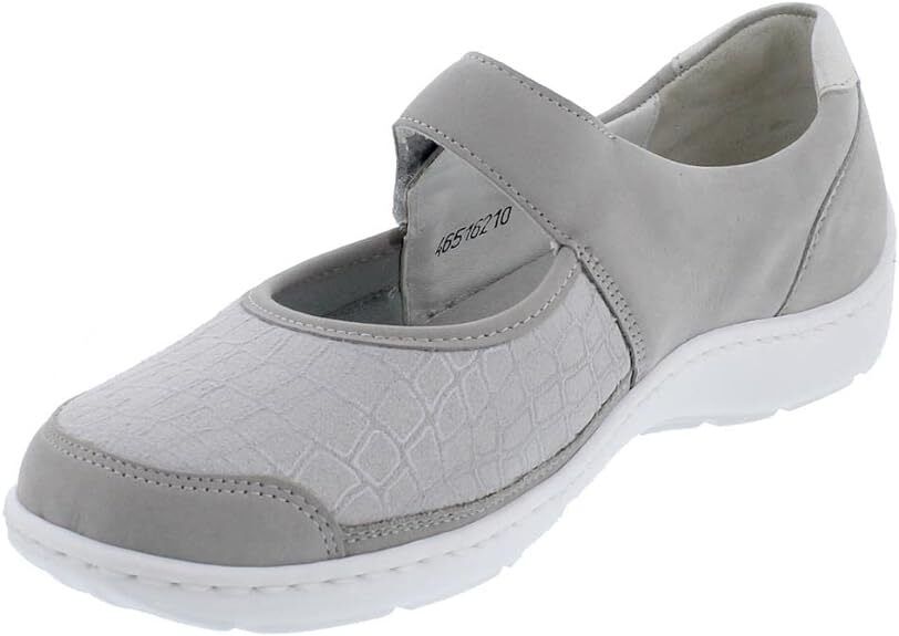 Waldlaufer Henni 496H33 Grey Leather STRETCH WIDE FIT Mary Jane Shoes With Strap