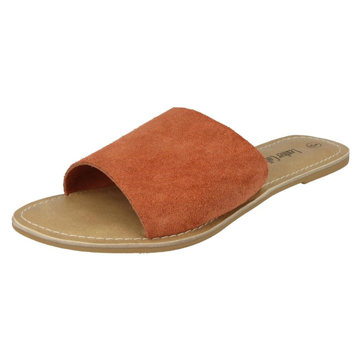 Leather Collection F00072 Ladies Flat Coral Suede Slider Mule Sandals